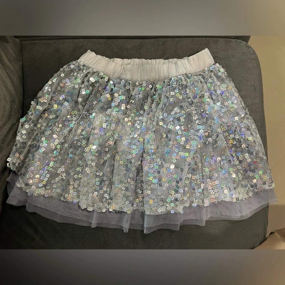 Justice Girls Sequined Skirt size 10 tulle lining Gray/Silver Party Formal - Picture 5 of 9